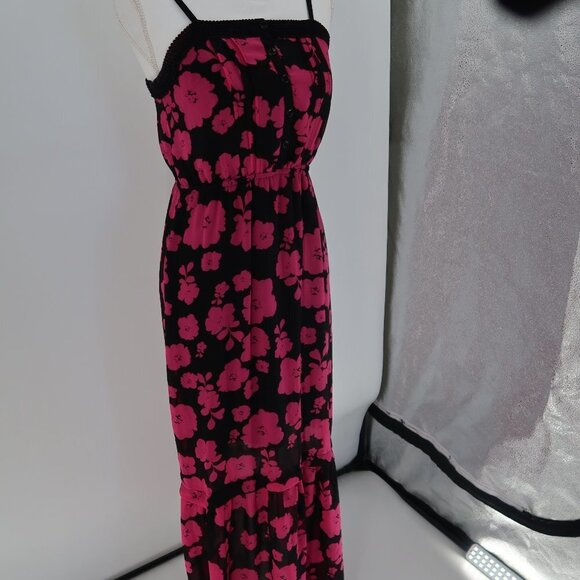 Kensie Pink Black Floral Maxi Dress Button Front XS - Picture 6 of 11